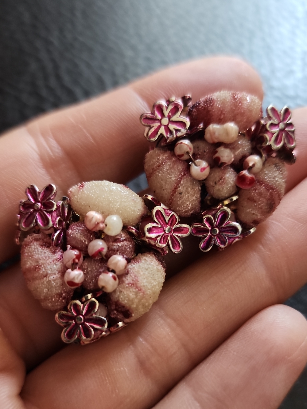 VTG Floral Pink Cluster Statement Clip Earrings
